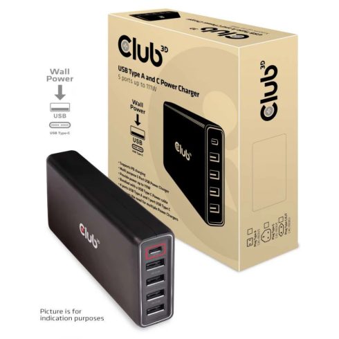 CLUB3D USB Type A and C Power Charger 5 ports up to 111W EU