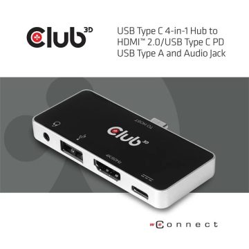   CLUB3D USB Type C 4-in-1 Hub to HDMI 4K60Hz USB Type C PD / USB Type A / Audio jack