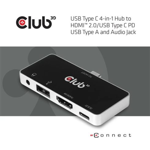 CLUB3D USB Type C 4-in-1 Hub to HDMI 4K60Hz USB Type C PD / USB Type A / Audio jack