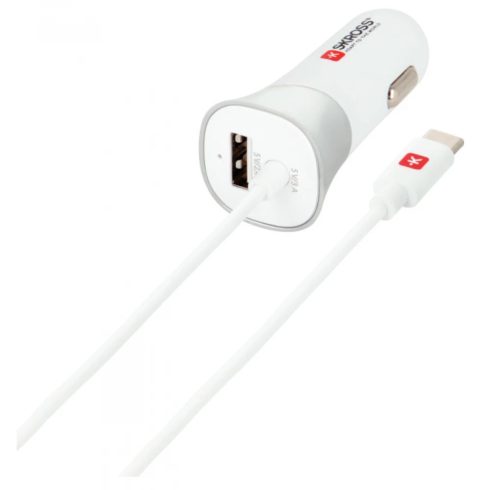 SKROSS Autós töltő 1xUSB kimenet 5.4A fix USB-C kábellel fehér