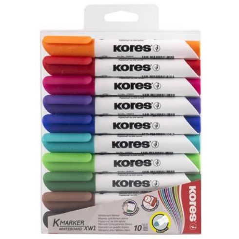 KORES Tábla- és flipchart marker készlet 1-3 mm vágott K-Marker 10 különböző szín