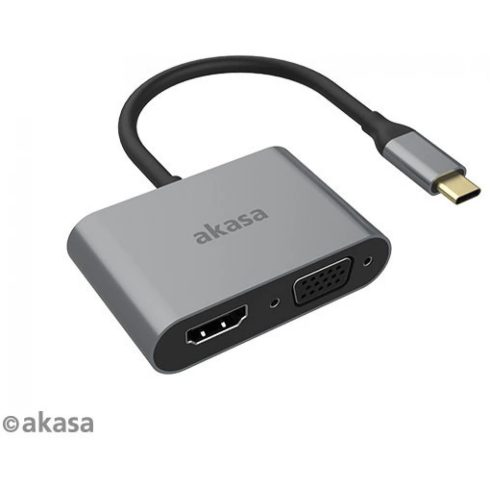 AKASA USB 2.0 Type C VGA/D-Sub + HDMI Átalakító Szürke 18cm AK-CBCA23-18BK