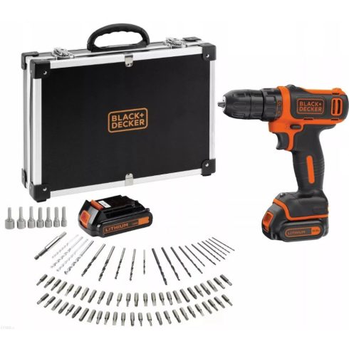 BLACK AND DECKER BDCDD12BAFC Akkumulátoros fúró csavarozó + 2x1.5Ah akku + koffer + 100 db-os tartozék készlet