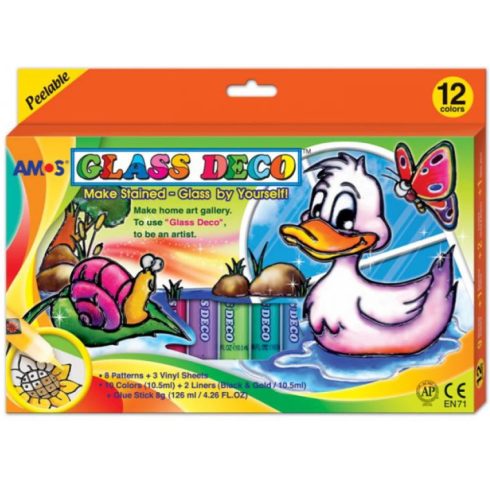 AMOS Üvegmatricafesték készlet-kacsa 12x10.5 ml+sablon+fólia