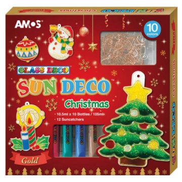  AMOS Sun Deco Karácsonyi üvegfestőkészlet 12 darab mintával és arany körvonalakkal