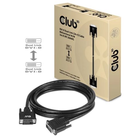 CLUB3D DVI-D Összekötő Fekete 3m CAC-1223