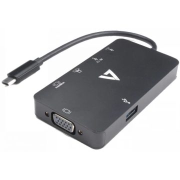   V7 Video Adapter USB-C Male to 2x USB 3.0 Female RJ45 Female HDMI Female VGA Female USB-C Female fekete