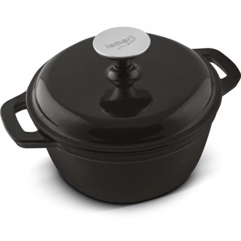 LAMART LT1207 Lábas fedővel öntöttvas 18 cm fekete