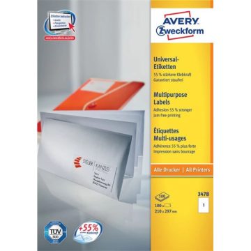AVERY 3478 210x297mm univerzális 100 darabos etikett