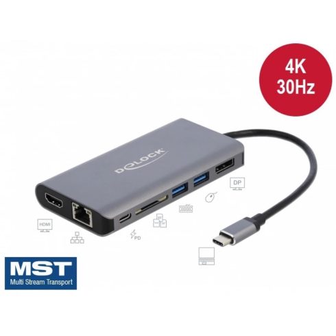 DELOCK USB Type-C dokkolóállomás 4K - HDMI / DP / USB 3.0 / SD / LAN / PD 3.0