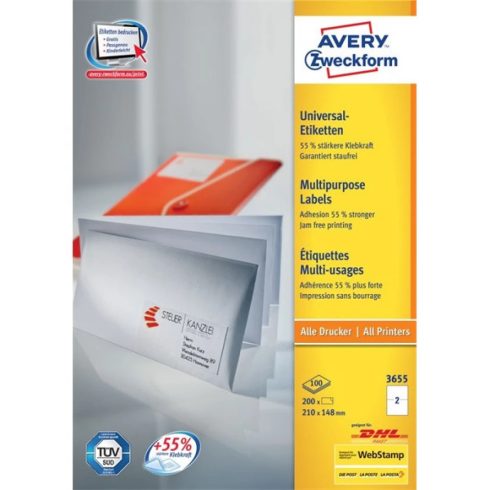 AVERY 3655 210×148mm univerzális 200 darabos etikett
