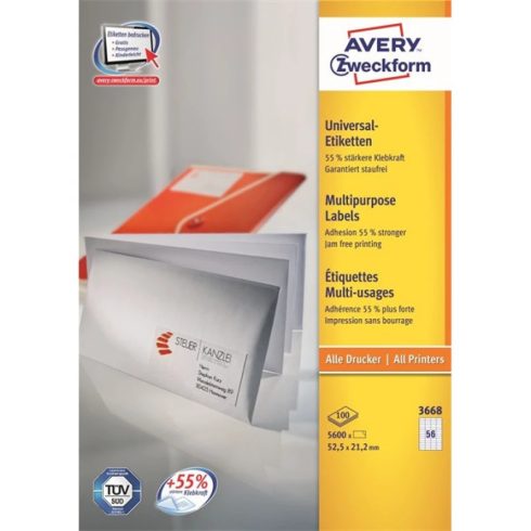 AVERY 3668 52.5×21-2mm univerzális 5600 darabos etikett
