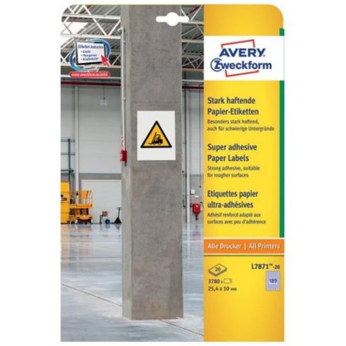 AVERY L7871-20 25.4x10mm szuper tapadású 3780 darabos etikett