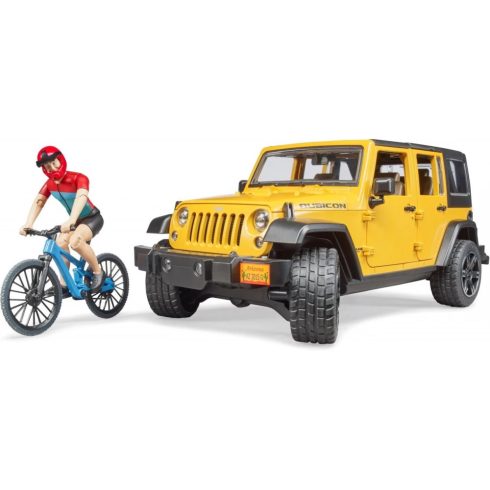 BRUDER Jeep Wrangler Unlimited Rubicon sárga biciklivel és figurával