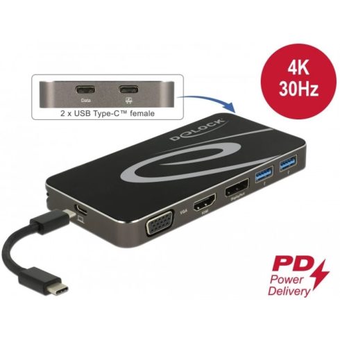 DELOCK USB Type-C 3.2 Dockingstation 4K HDMI DP / 1080p VGA USB Hub und PD 3.0