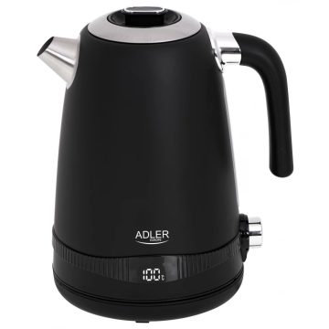   ADLER AD 1295B SS satin black Vízforraló 1.7 L LCD kijelzővel és hőmérséklet-szabályozással fekete