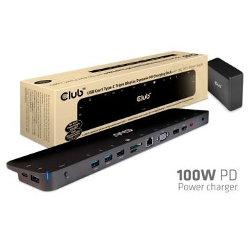   CLUB3D USB Type C 3.2 Gen1 Triple Display Dynamic PD Charging Dock 100W PD Power charger