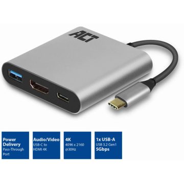   ACT CONNECTIVITY AC7022 USB-C to HDMI multiport adapter 4K USB hub PD pass through