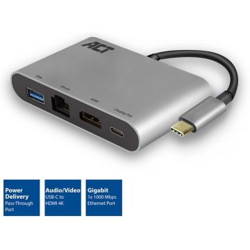   ACT CONNECTIVITY AC7040 USB-C to HDMI multiport adapter with ethernet USB hub and cardreader