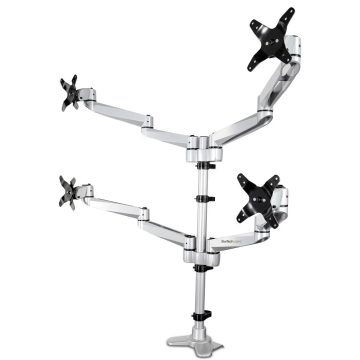   STARTECH Desk Mount Quad Monitor Arm – Premium Articulating VESA 4 Monitor Mount 2x2 up to 27" – Ergonomic Height Adjustable Pole Mount - Tilt/Swivel/Rotate - C-Clamp/Grommet