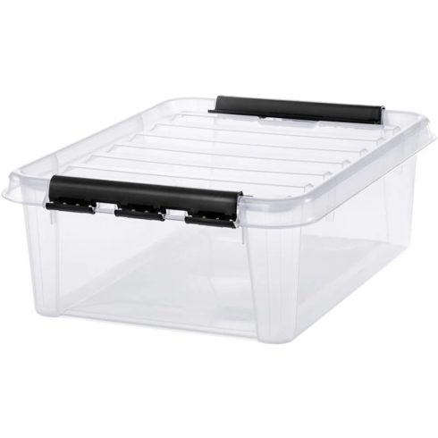 SMARTSTORE Classic 24 Műanyag tárolódoboz 21 liter fekete fogantyúkkal átlátszó