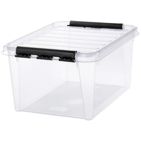 SMARTSTORE Classic 31 Műanyag tárolódoboz 32 liter fekete fogantyúkkal és görgőkkel átlátszó