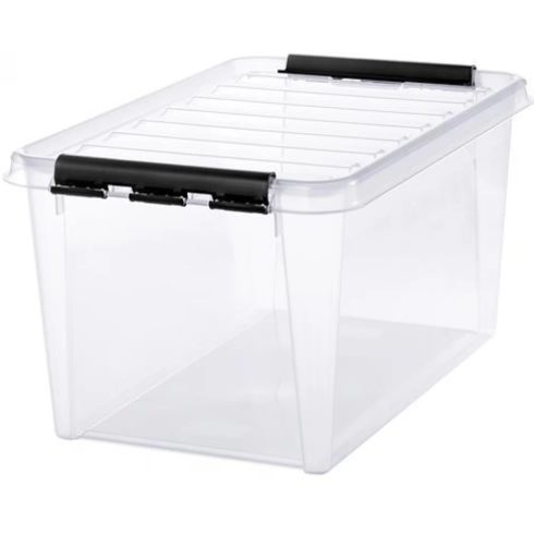 SMARTSTORE Classic 45 Műanyag tárolódoboz 47 liter fekete fogantyúkkal és görgőkkel átlátszó