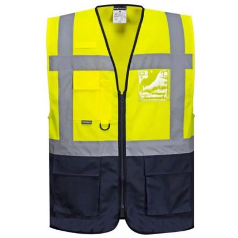 PORTWEST Warsaw Vezetői mellény jól láthatósági M méret narancssárga-tengerészkék