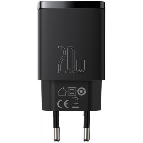 BASEUS Compact Quick Charger USB USB-C 20W fekete