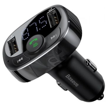 BASEUS FM Transmitter T typed Bluetooth 2xUSB microSD fekete