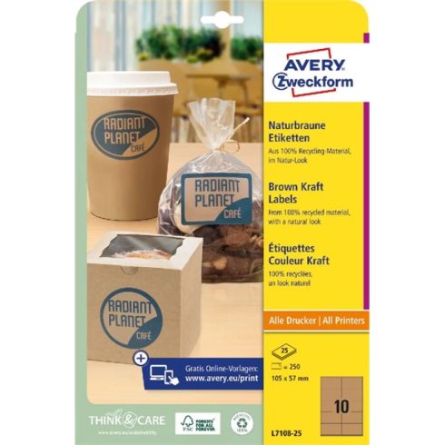 AVERY 7108-25 105x57mm újrahasznosított kraft etikett barna