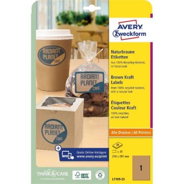   AVERY 7109-25 210x297mm újrahasznosított kraft etikett barna