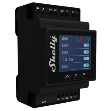   SHELLY ALL-REL-PRO4PM Pro 4PM DIN-sínre szerelhető fogyasztásmérős WiFi+LAN okosrelé fekete