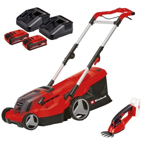 EINHELL GE-CM 36/37 Li-Solo Akkus fűnyíró + 2 x 3.0Ah akku + kézi fűnyíró csomag
