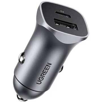   UGREEN CD130 autós töltő USB-A+PD 3.0 USB-C QC3.0 30W szürke