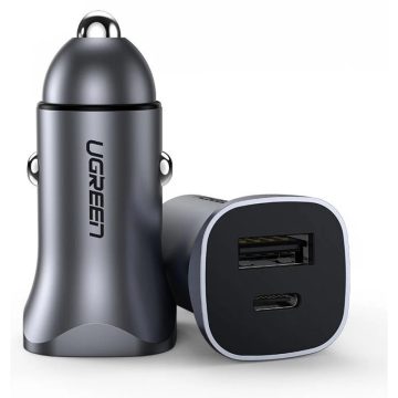 UGREEN CD130 autós töltő USB-A 3.0 USB-C 24W szürke