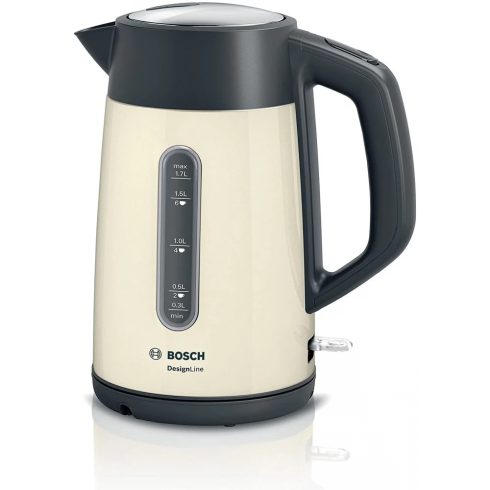 BOSCH TWK4P437 DesignLine Plus rozsdamentes acélból készült vezeték nélküli vízforraló 1.7 l 2400 W krém színű