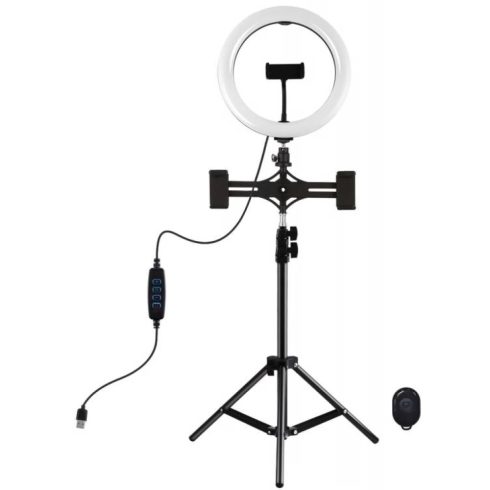 PULUZ PKT3070B Ring LED lámpa 26cm + állvány 3 db telefontartóval 9W