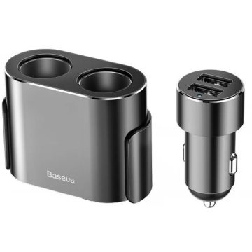   BASEUS CRDYQ-01 Autós töltő Szivargyújtós töltő elosztó 2 x USB 100W fekete
