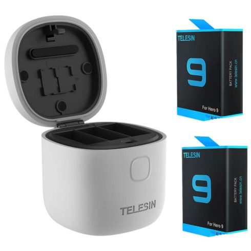 TELESIN GP-BTR-905-GY 3 rekeszes vízálló töltő GoPro Hero 9 / Hero 10 + 2 db akku