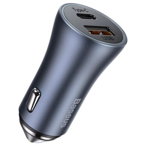 BASEUS Golden Contactor Pro autós töltő 1xUSB 1xUSB-C 40W szürke