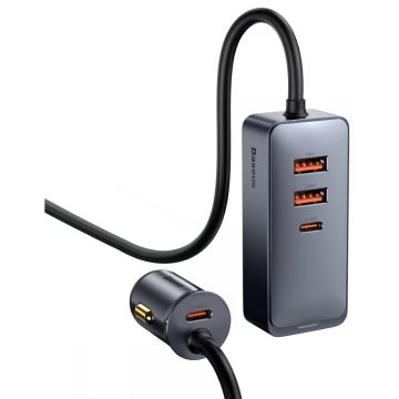   BASEUS Share Together autós töltő hosszabbítóval 2xUSB 2xUSB-C 120W szürke