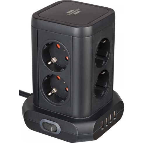 BRENNENSTUHL 1153560000 Elosztó 8 aljzat 4x USB 2m fekete