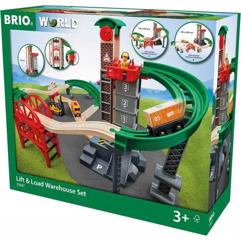 BRIO World Liftes raktár fa vasút készlet