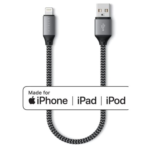 SATECHI USB Lightning Töltő/adat Szürke-Fekete 25cm ST-TAL10M