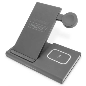   DIGITUS 3 az 1-ben Vezeték nélküli asztali töltőállvány szürke