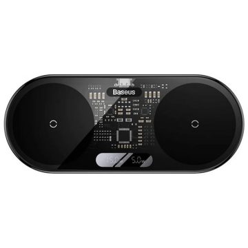   BASEUS Digital Led Asztali vezeték nélküli kettős töltő 20W fekete