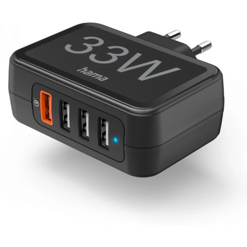 HAMA Hálózati töltő 1xQC3.0 - 3xUSB - PD/QC - 4 Port - 33W fekete