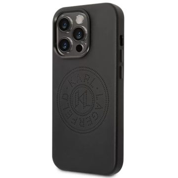   KARL LAGERFELD Leather Perforated Logo műanyag+szilikon tok iPhone 14 Pro Max fekete