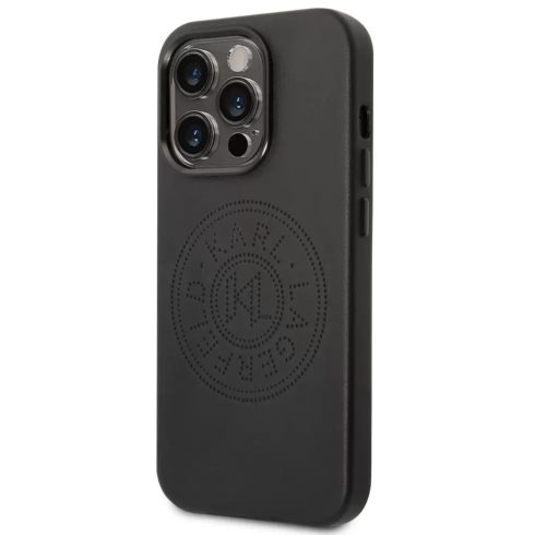 KARL LAGERFELD Leather Perforated Logo műanyag+szilikon tok iPhone 14 Pro Max fekete